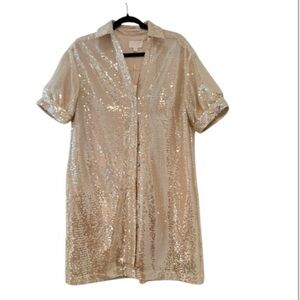NWT  Every Line Gold Sequin Wedding Old Money Button Down Dress Size S